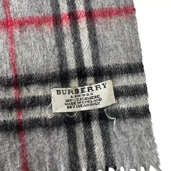 Burberry Classic Check Scarf Grey 100% Cashmere Unisex Scarf Made In England - Picture 4 of 7